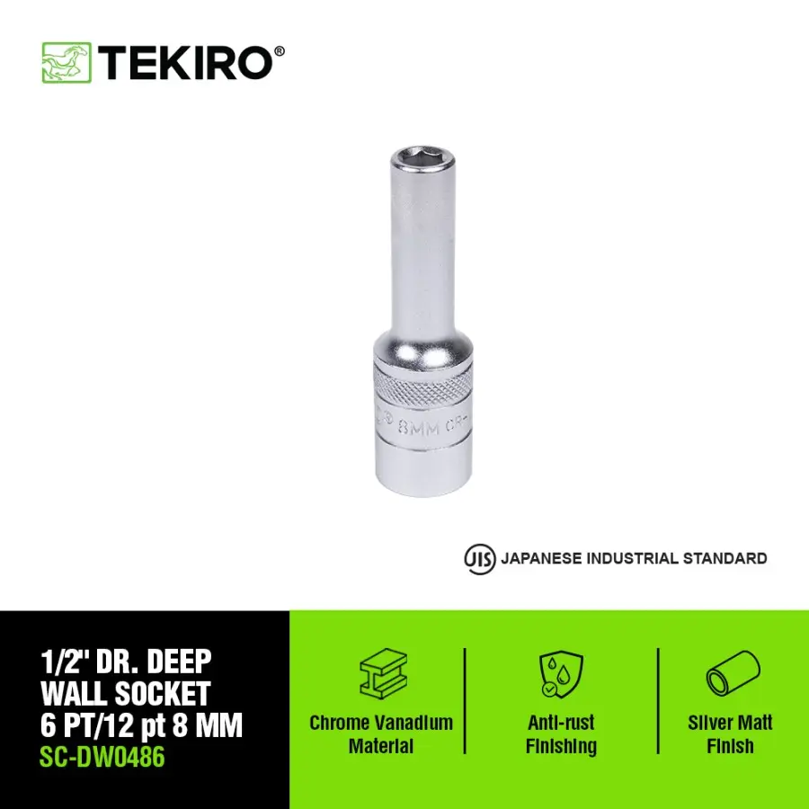 TEKIRO 1/2 INCH KUNCI SOCK DEEP WALL 6 PT 08 MM