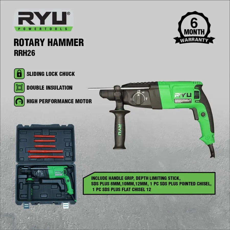 RYU Mesin Bor Bobok Beton Rotary Hammer RRH26