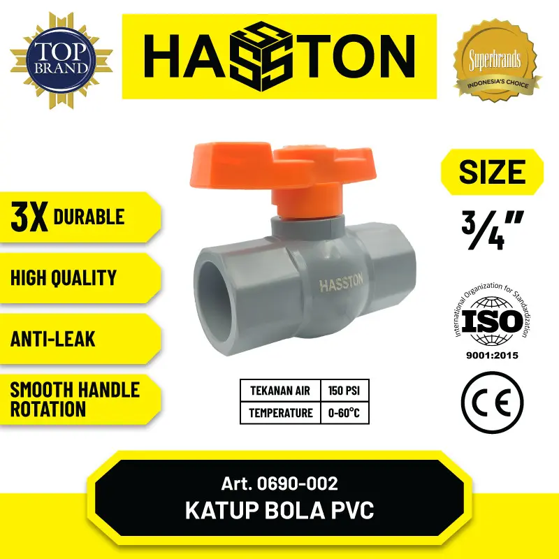 Hasston Ball Valve Body PVC / Katup Bola PVC / Stop Kran (0690) - 3/4 inch