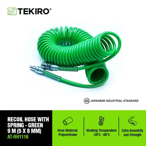 [ALBL-0067] TEKIRO RECOIL HOSE 9 METER HIJAU WITH SPRING / SELANG SEPIRAL