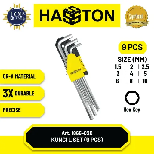 [KNC-0045] Kunci L HEX 9pcs Hasston 1865-020