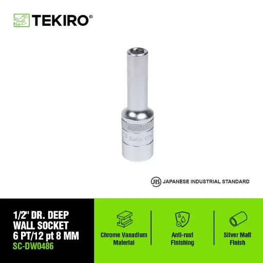[KNC-0230] TEKIRO 1/2 INCH KUNCI SOCK DEEP WALL 6 PT 08 MM