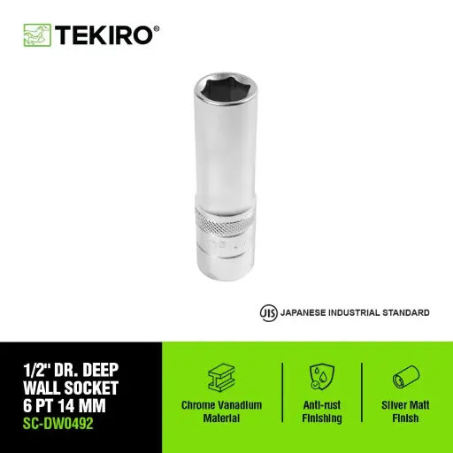 [KNC-0232] TEKIRO 1/2 INCH KUNCI SOCK DEEP WALL 6 PT 14 MM