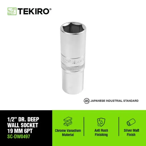 [KNC-0234] TEKIRO 1/2 INCH KUNCI SOCK DEEP WALL 6 PT 19 MM