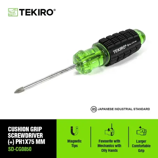 [KNC-0268] TEKIRO OBENG GAGANG KARET HIJAU (+) 1 X 75 MM