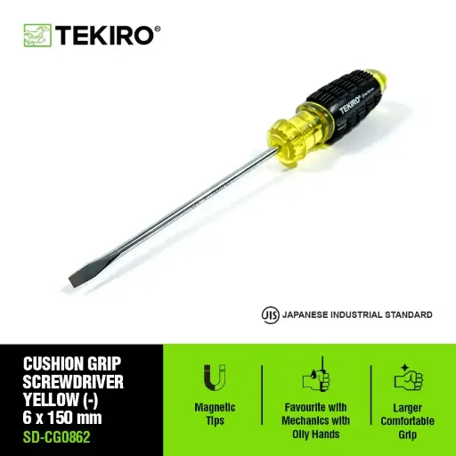 [KNC-0272] TEKIRO OBENG GAGANG KARET KUNING (-) 6 X 150 MM