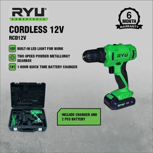 [SPML-0144] RYU Mesin Bor Baterai 12V Cordless Drill RCD12V