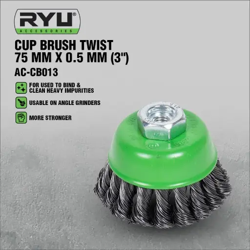 [SPML-0149] RYU Sikat Mangkok 3" 75 Mm 0.5 Mm Sikat Kawat Cup Brush Twist