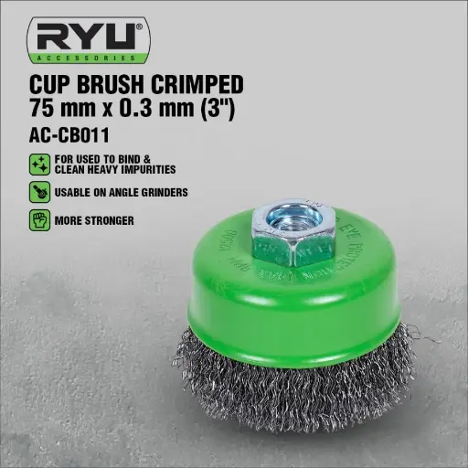 [SPML-0148] RYU Sikat Mangkok 3" 75 Mm 0.3 Mm Sikat Kawat Cup Brush Crimped