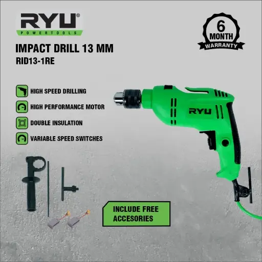[SPML-0137] RYU Mesin Bor Beton Besi & Kayu Impact Drill RID13-1RE
