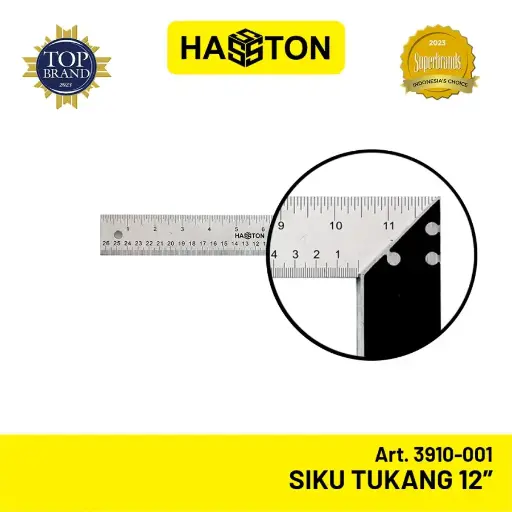 [ALB-0179] Hasston Siku Tukang 12'' Stainless Steel / Penggaris Siku (3910-001)