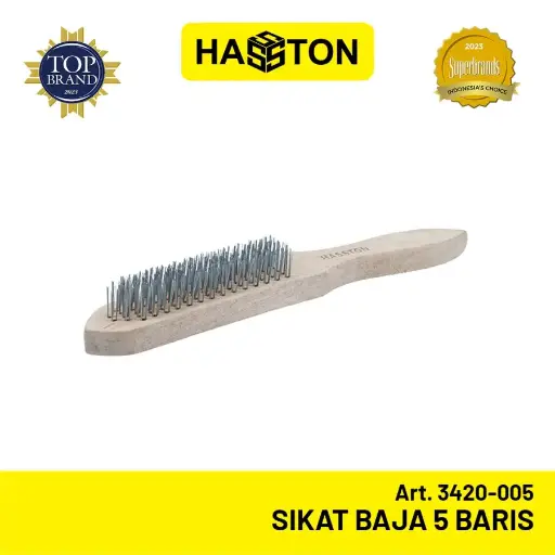 [ALB-0227] Hasston Sikat 5 Baris / Sikat Baja - Kawat Gagang Kayu (3420-005)