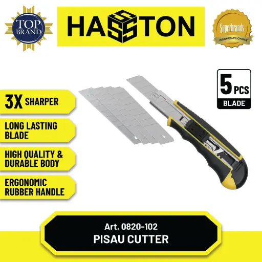 [ALB-0228] Hasston Pisau Cutter Handle Plastik 18mm+5 Pcs Blade (0820-102)