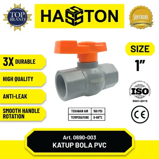 [ALB-0276] Hasston Ball Valve Body PVC / Katup Bola PVC / Stop Kran (0690-003) - 1 inch