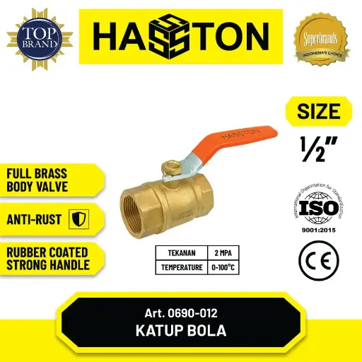 [ALB-0277] Hasston Ball Valve Kuningan/Katup Bola Kuningan / Stop Kran Air (0690-012) - 1/2 inch